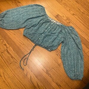 American Eagle Outfitters Teal Patterned Top